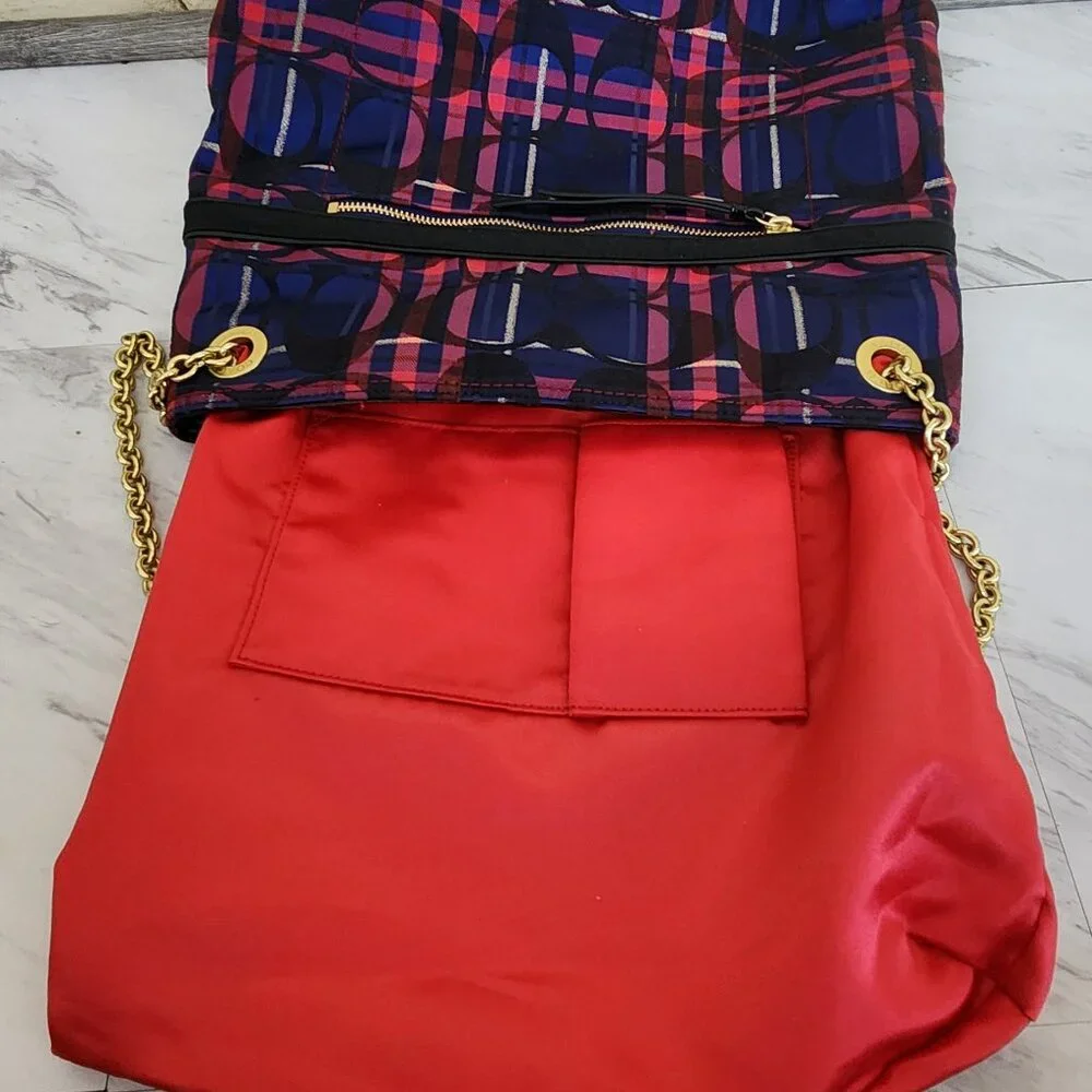 New Rare Coach Poppy Tartan Signature C's Plaid Shoulder Bag
